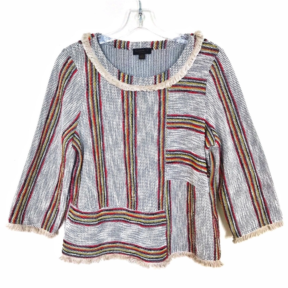 RARE Anthro Patchwork Baja Frayed Hem Top S